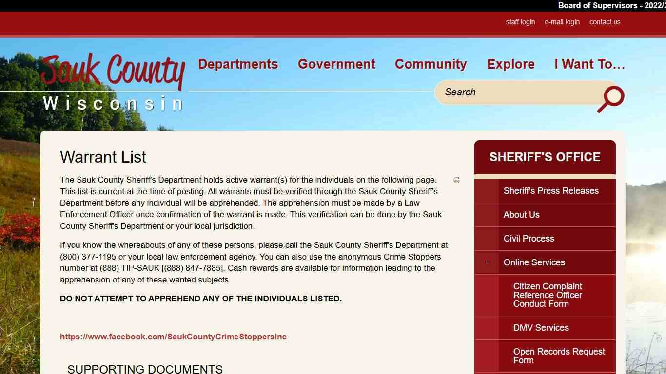 Warrant List | Sauk County Wisconsin Official Website